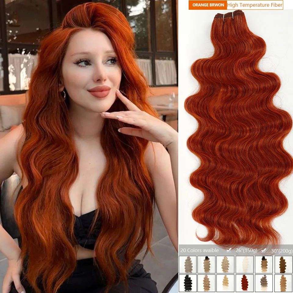 Mechones Magicae naranja marrón brasileño ondulado extensión de cabello sintético Natural de colores resaltado de alta temperatura 613 de espesor