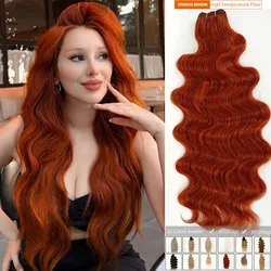 Magicae Orange Brown Brazilian Body Wave Bundles Colored Natural Synthetic Hair Extension High Temperature HighLight 613 Thick