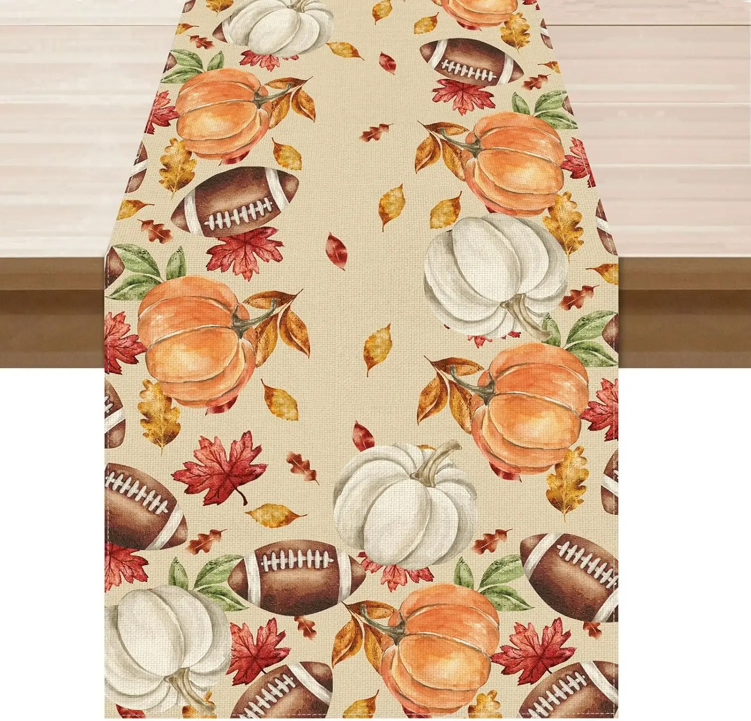 Fall Football Pumpkins Linen Table Runner Placemats Thanksgiving Decorations Autumn Maple Leaves Table Runners Party Table Decor