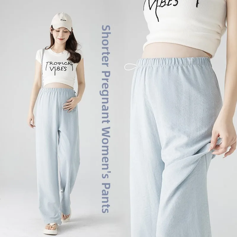 

Adjustable Wide Leg Maternity Pants Nine Points Outerwear Spring Summer New Style Comfortable Straight Cut Belly Free Cotton ...