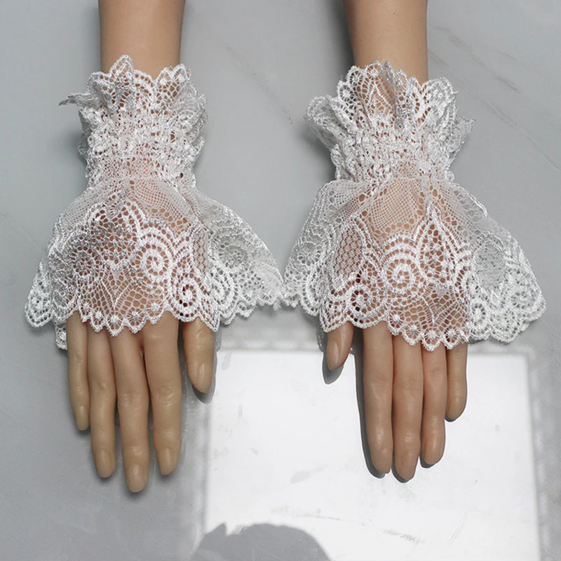 

Nail art photo styling White Fabric fairy Hollow mesh trumpet fake sleeves shoot props decorative Wrist Cuffs Nail photography