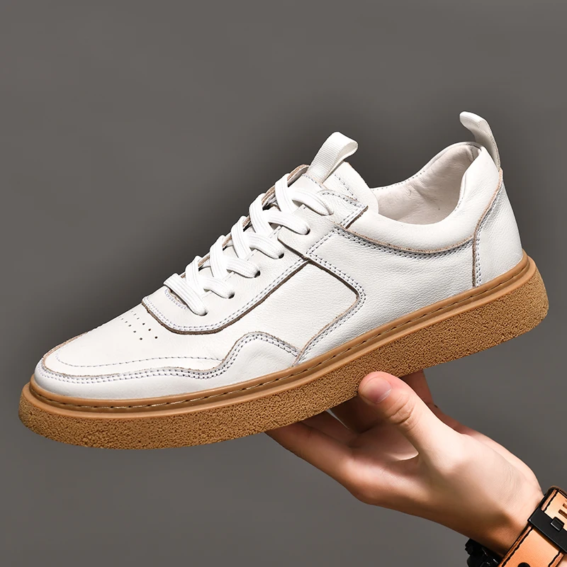 

2025 Men's New Autumn Leather Panel Sneakers - Breathable White Shoes for Casual & Sporty Wear