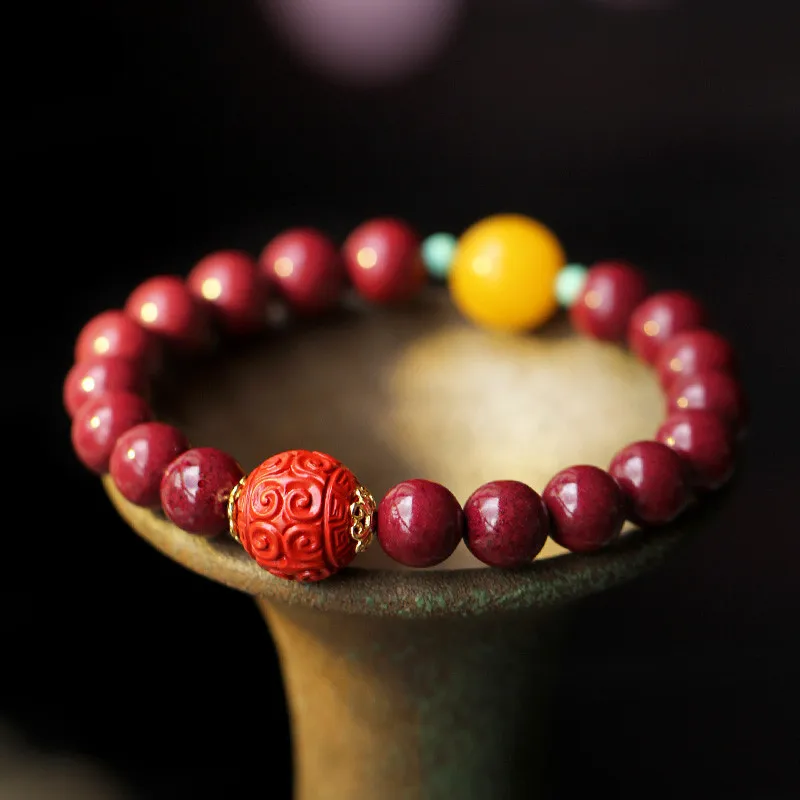 

UMQ Men's and Women's Cinnabar Year of Fate Bracelet Beeswax Small Perfect Bracelet Red Sand Lucky Beads Gift