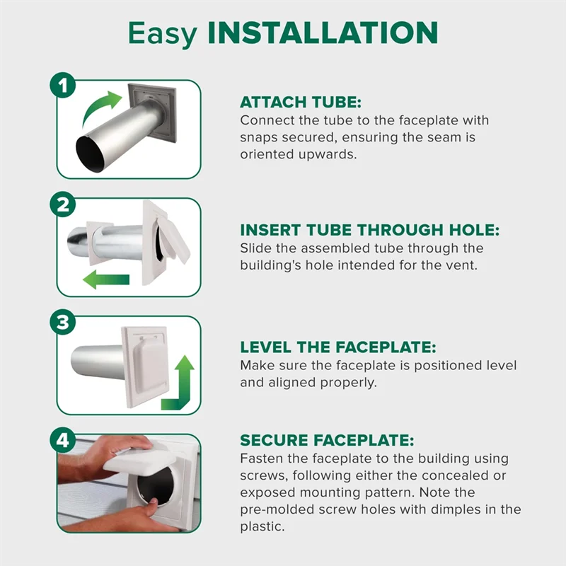 AB09-1 conjunto de tampa de ventilação de secador de porta dupla 4 Polegada capa de ventilação ao ar livre tubo de duto e anel de guarnição ventilação de secador interno