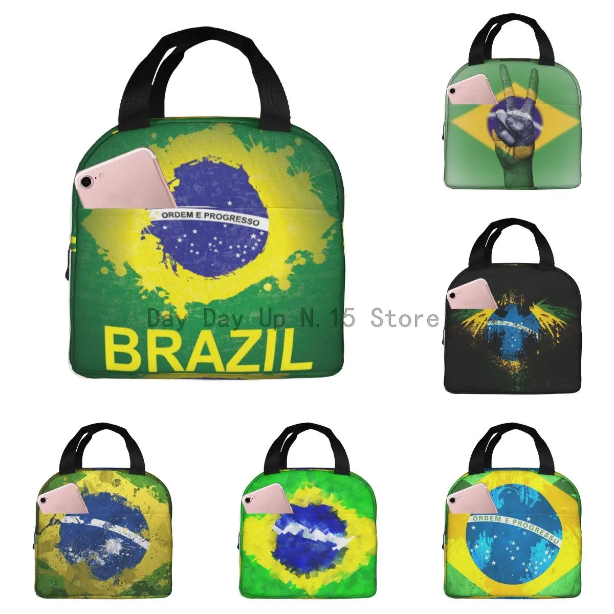 

Brazil Flag Insulated Lunch Bag for School Office Portable Thermal Cooler Lunch Box Women Men