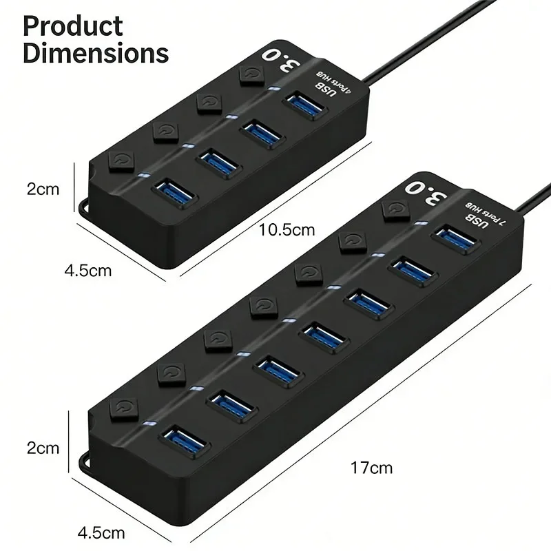 USB3.0 Multiport Hub 4/7 Port Optional LED Indicator Individual Switch Control for Laptop Printer Keyboard Hard Disk