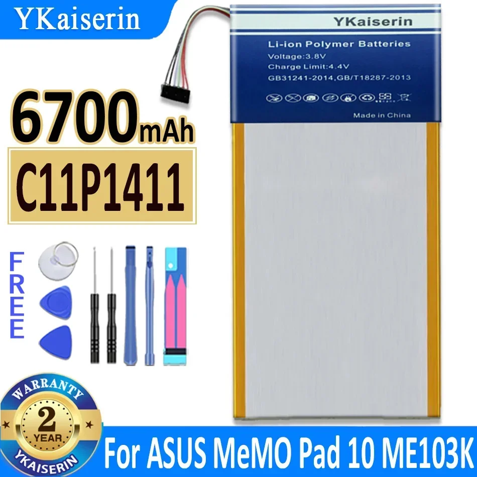 

6700mAh YKaiserin Battery C11P1411 for ASUS MeMO Pad 10 Pad10 ME103K K01E ME0310K ME103 High Capacity Bateria