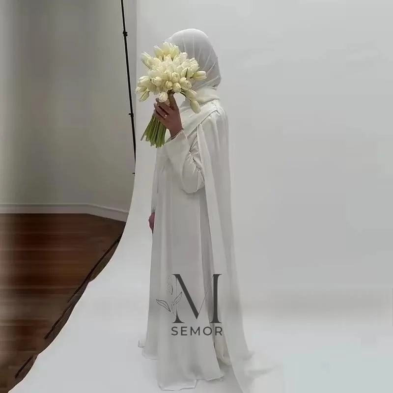Semor Simple Wedding Dresses A Line Woman's Formal Shawl Long Sleeve Bride Gowns Customized Vestidos De Novia Muslim Party Gown