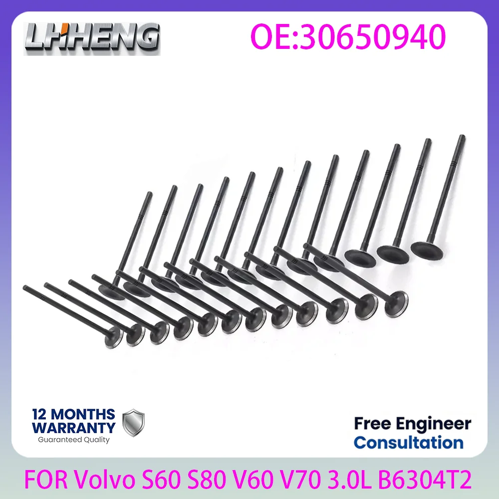 24pcs Engine Intake Exhaust Valves Set For Volvo S60 S80 V60 V70 XC60 XC70 3.0T T6 AWD 07-18 B6304T2 B6304T3 B6304T4 30650940