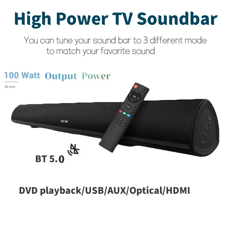 100W High-power TV Sound Bar Home Computer Wireless Bluetooth Speaker Subwoofer with Remote Control USB Optic Echo Wall Soundbar