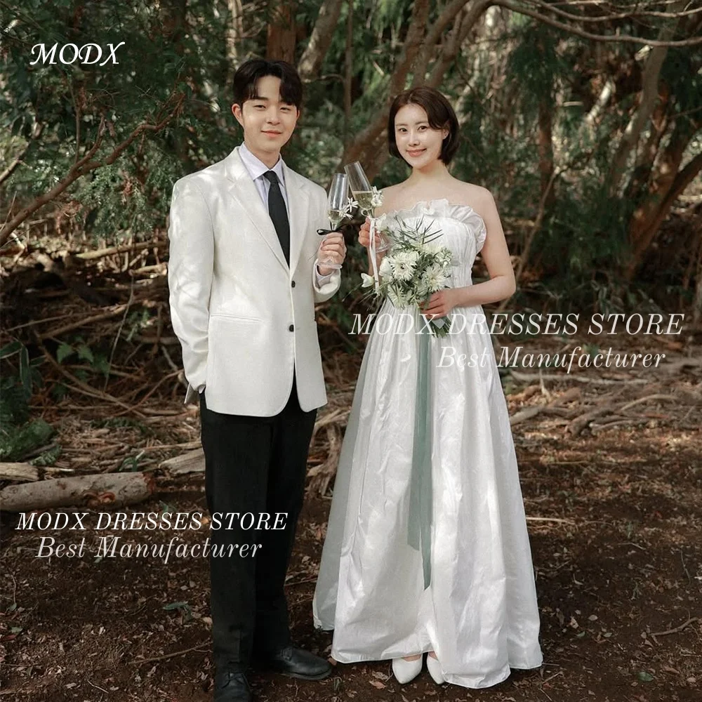 MODX Customized Simple Ruffled Taffeta A-Line Korean Wedding Dress Women Bridal Gown Vestidos Novias Boda Women