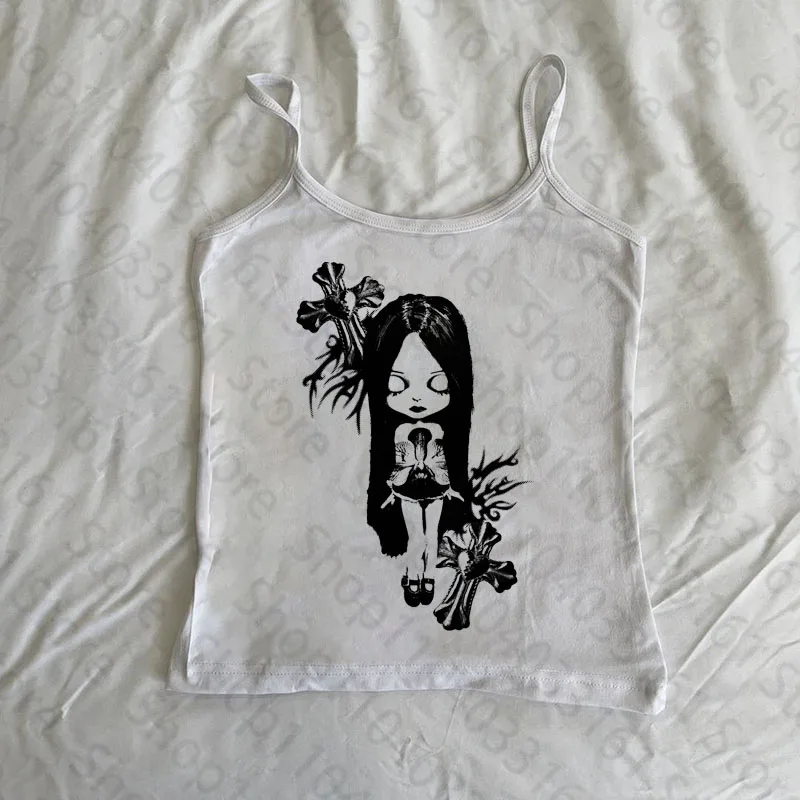 Top Corsetto Vintage Estetico Punk da Donna con Stampa Lettering Grunge Goth Emo, Canotta Corta Y2K Anni '00 Baby Tee