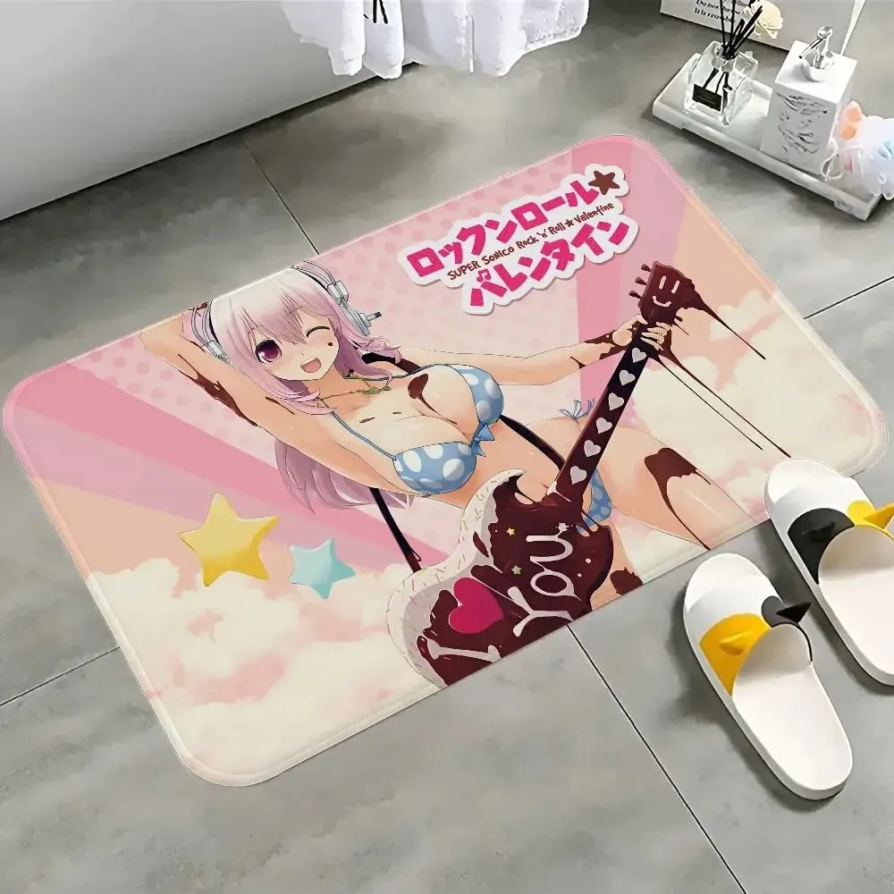 VIKAMA Anime Nurse Kawaii Doormat Pink Manga Flannel Non Slip Water Absorbent Bathroom Floor Mat Bedroom Home Decor Rug