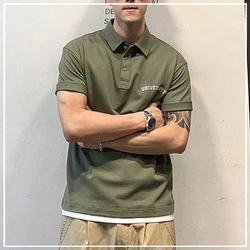 2024 New Summer Fashion Trend British Style Simple and Loose Casual Letter Print Short Sleeved Fake Two-piece POLO Shirt for Men