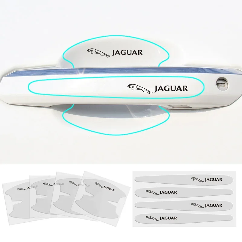 

8 шт., прозрачные наклейки на дверные ручки автомобиля Jaguar Logo XF XFL XJ XJL XE XEL XK XKR I Pace Fpace Epace Stype Ftype