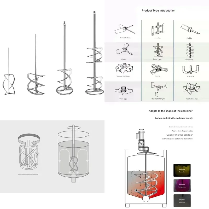 Stainless Steel Spiral Stirring Paddle Single Double Spiral Belt High Viscosity Agitator Custom Laboratory Industrial Screw