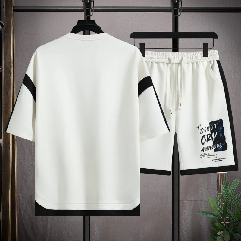 Heavy casual sports suit boys summer fashion two-piece T-shirt shorts set with trend clothes