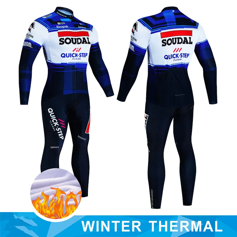 Winter Cycling Jersey Set QUICK STEP Thermal Fleece Cycling Clothes MTB Bicycle Clothing Keep Warm Mountain Bike Cycling Wear