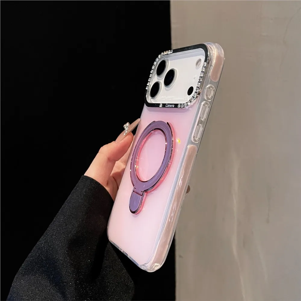 هلام اللون المغناطيسي للطي حامل حافظة آيفون 17 16 15 14 13 برو ماكس بريق الماس للصدمات حامل معدني غطاء #4