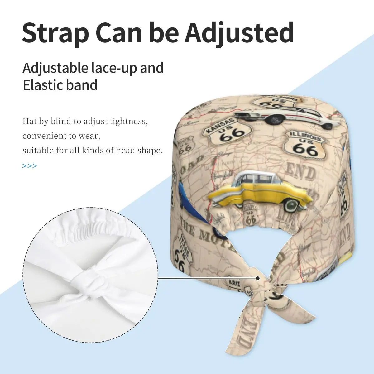 مخصص الطريق 66 العضلات سيارة خريطة الدعك قبعة القبعات الجراحية الرجال النساء غرفة العمليات قبعة قبعة التمريض مختبر يعمل قبعة