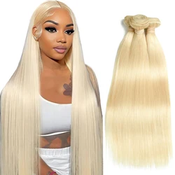 613 Blonde Hair Bundles Brazilian Straight Hair Weave Bundles 100% Human Hair Weave Extensions 1/3 Bundle Deals Remy 30 32 Inch