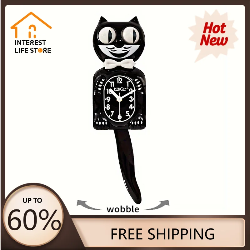 

Hot Halloween American Kit Cat Clock Swing Tail Pendulum Creative Retro Decorations Tail Hanging Classic Clock Design Cute Gifts