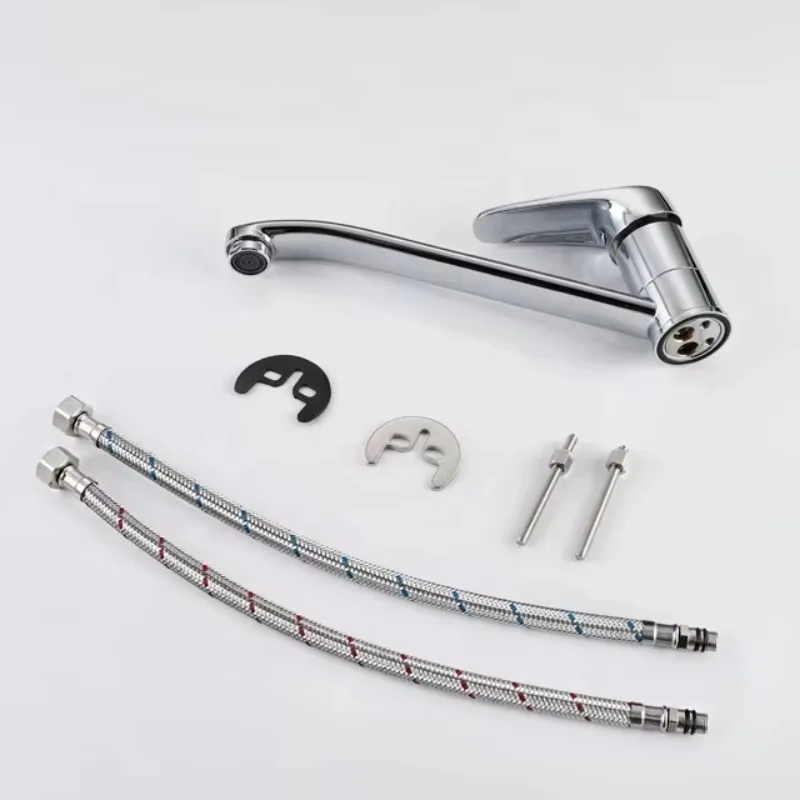 صنبور مطبخ فاخر وحديث بمقبض واحد من النحاس الصلب الأبيض ومطلي بالكروم