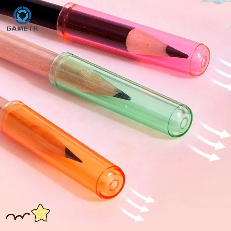 6PCS Candy Color plastica trasparente matita Extender penna Protector Cap matita Cap Pencil Cover per studenti bambini cancelleria