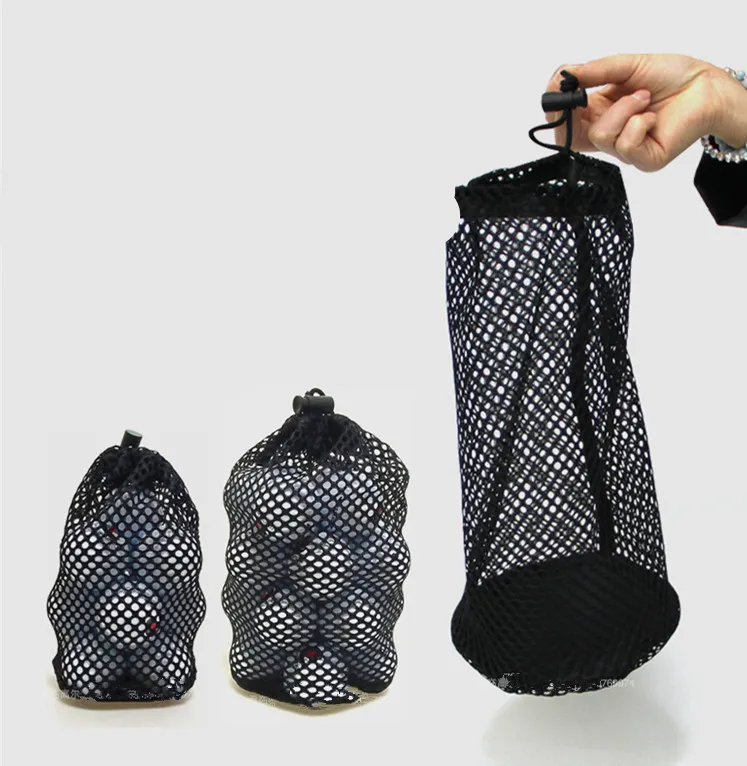 Sports Mesh Net Bag Black Nylon golf bags Golf Tennis 16/32/56 Ball Carrying Drawstring Pouch Storage bag