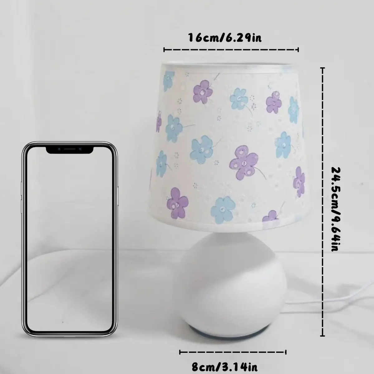 현대적인 USB 전원 책상 램프 따뜻한 조명 - 심플한 보라색 꽃무늬 램프갓, 침실, 거실 또는 사무실 장식에 적합
