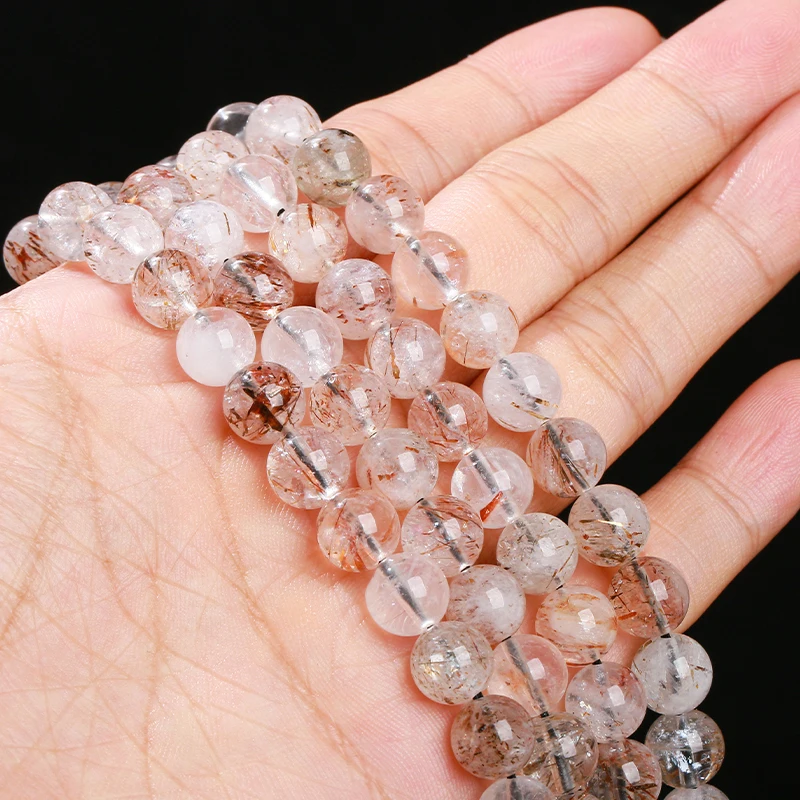 الحجر الطبيعي الأسود سوبر سبعة الكوارتز الخرز فاصل فضفاض مستدير 6 8 10 مللي متر لصنع المجوهرات عقد دي اي واي سوار الإكسسوار 15"