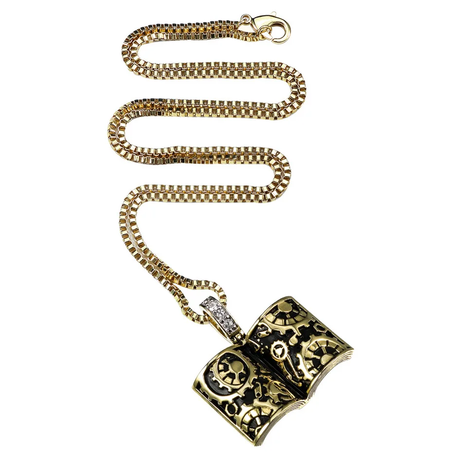 VANAXIN Punk Retro Book Pendant Necklace Engraved Female Brass 14k Gold  Plated Jewelry for Men Library Souvenirs Unique Gifts