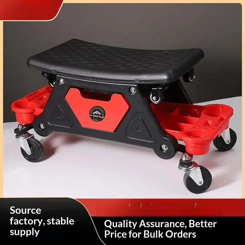 Asiento rodante plegable de perfil bajo para mecánico de coches, resistente, con reposacabezas ajustable y ruedas, para reparación de automóviles en garaje