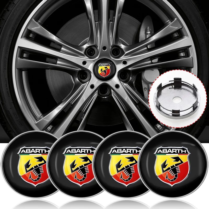 4pcs 56mm+60mm Car Wheel Center Hub Cap Rim Cover Emblem Stickers For Abarth UNO Astra Bravo Panda Linea Freemont Strada Doblo