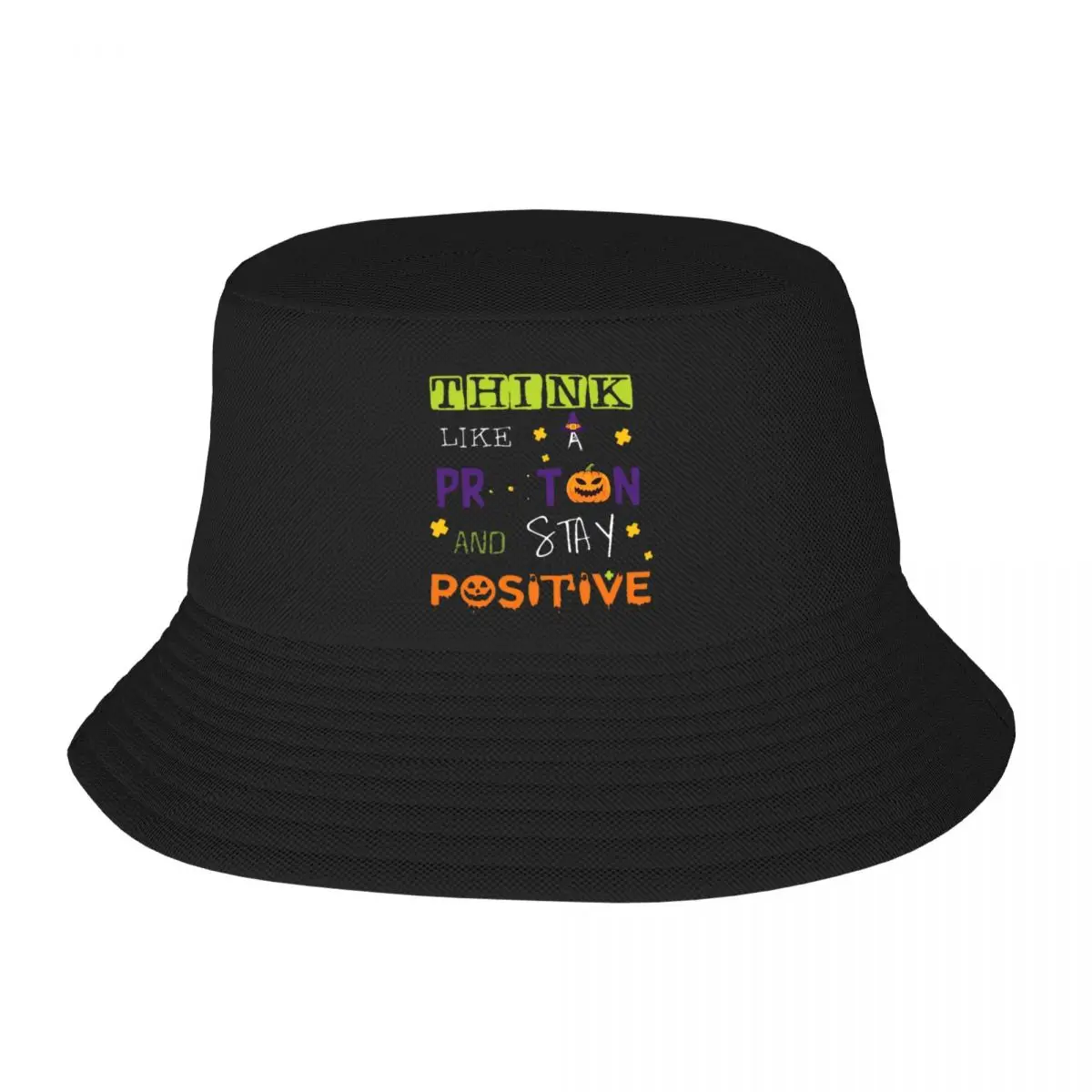 Think Like Proton And Stay Positive Halloween Bucket Hats for Men Women Vocation Sun Hats Foldable for Hiking Getaway Headwear