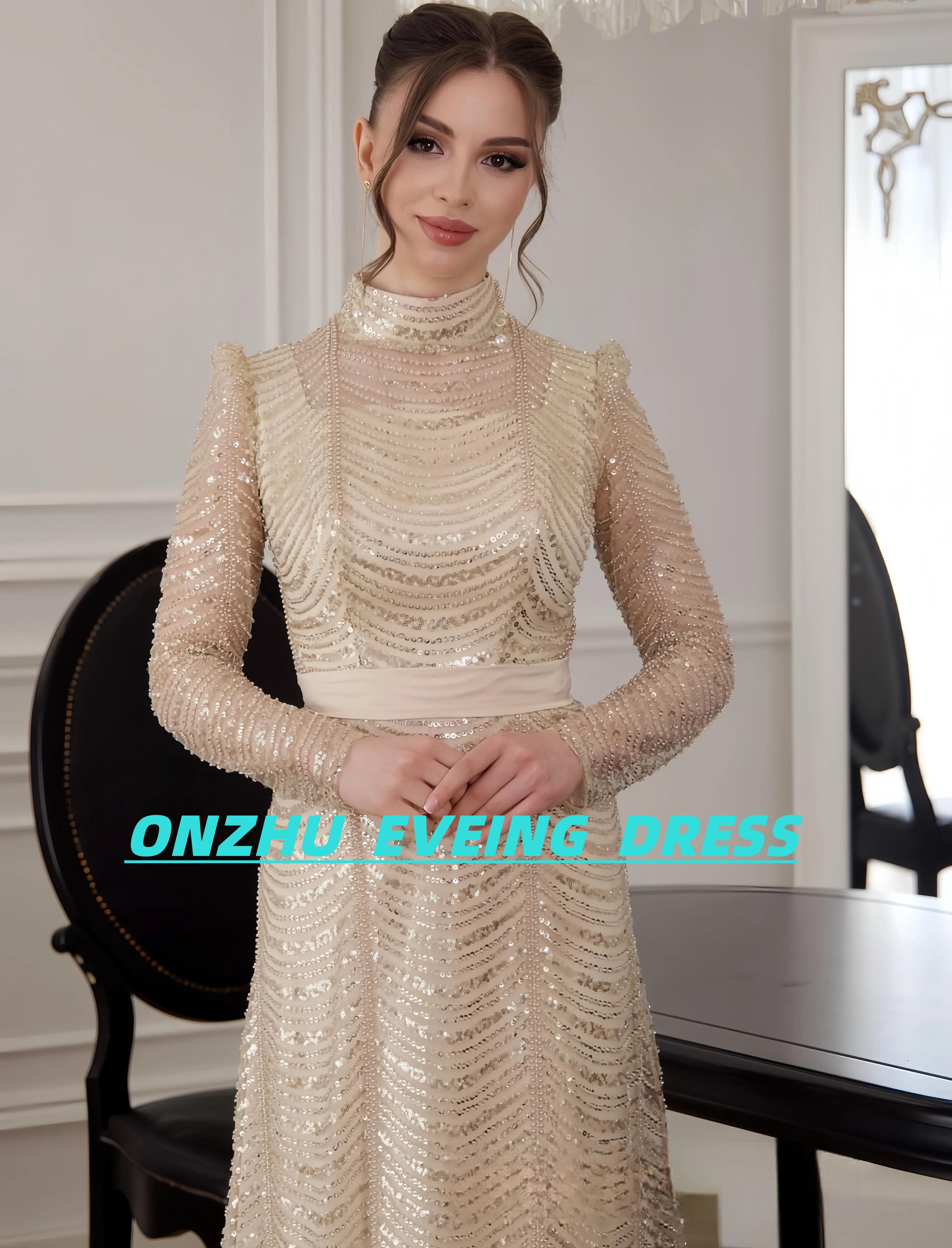 

Customized high-neck long-sleeved mermaid bead luxury evening dresses dresses for special occasions Dresses gala