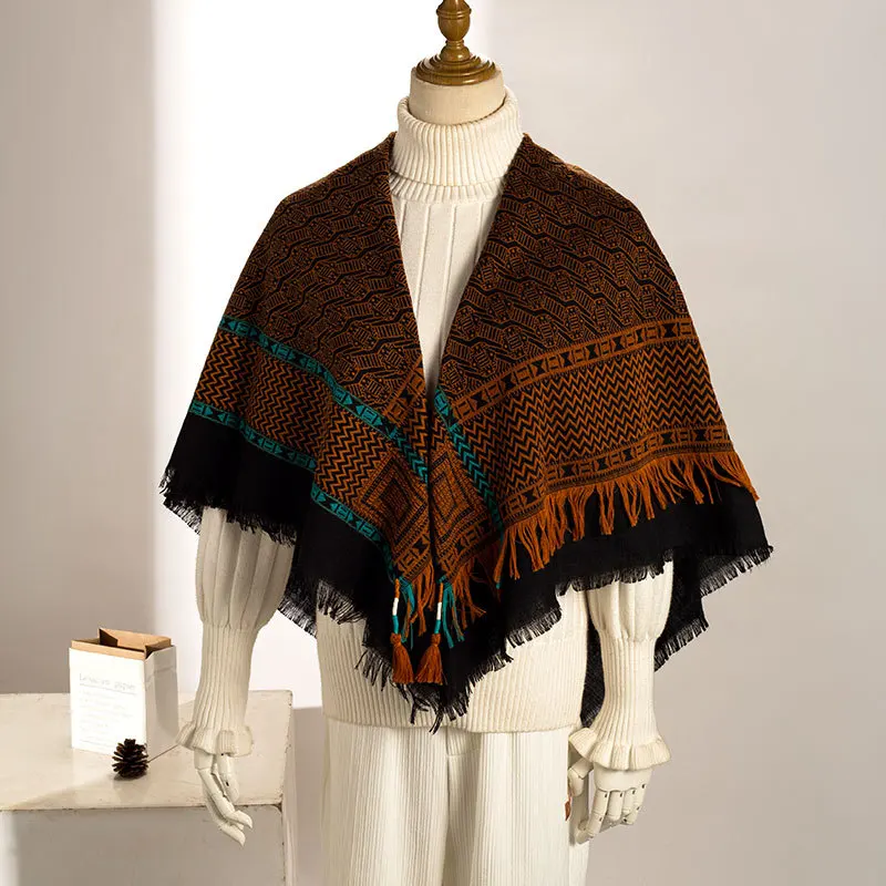 

Жаккардовый щедрый шарф в стиле ретро с геометрическим узором для женской комнаты с кондиционером, теплая шаль, декоративный шарф для подвешивания бороды