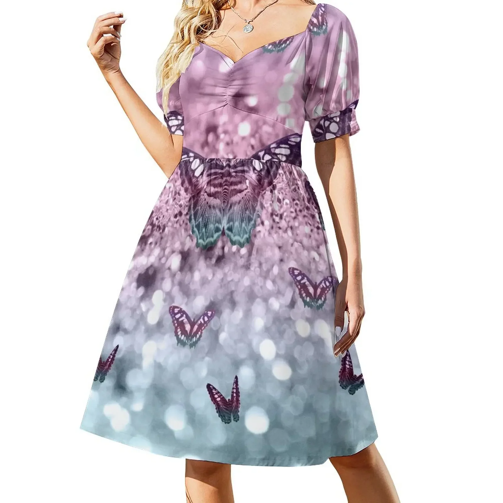 

Pastel Unicorn Butterfly Dream #2 (Photo of Glitter Only - Not Reflective) Short-Sleeved Dress ceremony dresses Woman clothing