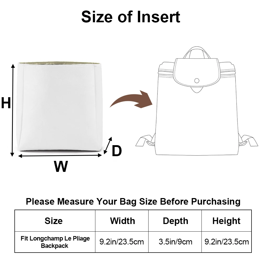Waterproof Backpack Organizer Insert, Compatible with Longchamp Backpacks, Waterproof Dupontpaper Surface and Silky Satin Lining
