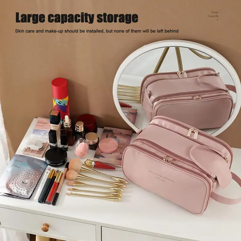 Bolsa de cosméticos de viaje para mujer, estuche de maquillaje impermeable, organizador de maquillaje con asa, bolsa de cosméticos de viaje grande