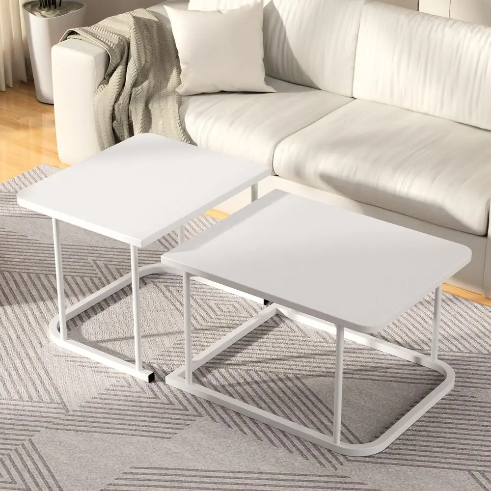 Juego de 2 Mesas de Centro para Sala, Mesas Auxiliares Rectangulares, Estructura de Metal Resistente, para Espacios Pequeños, Salón, Apartamento