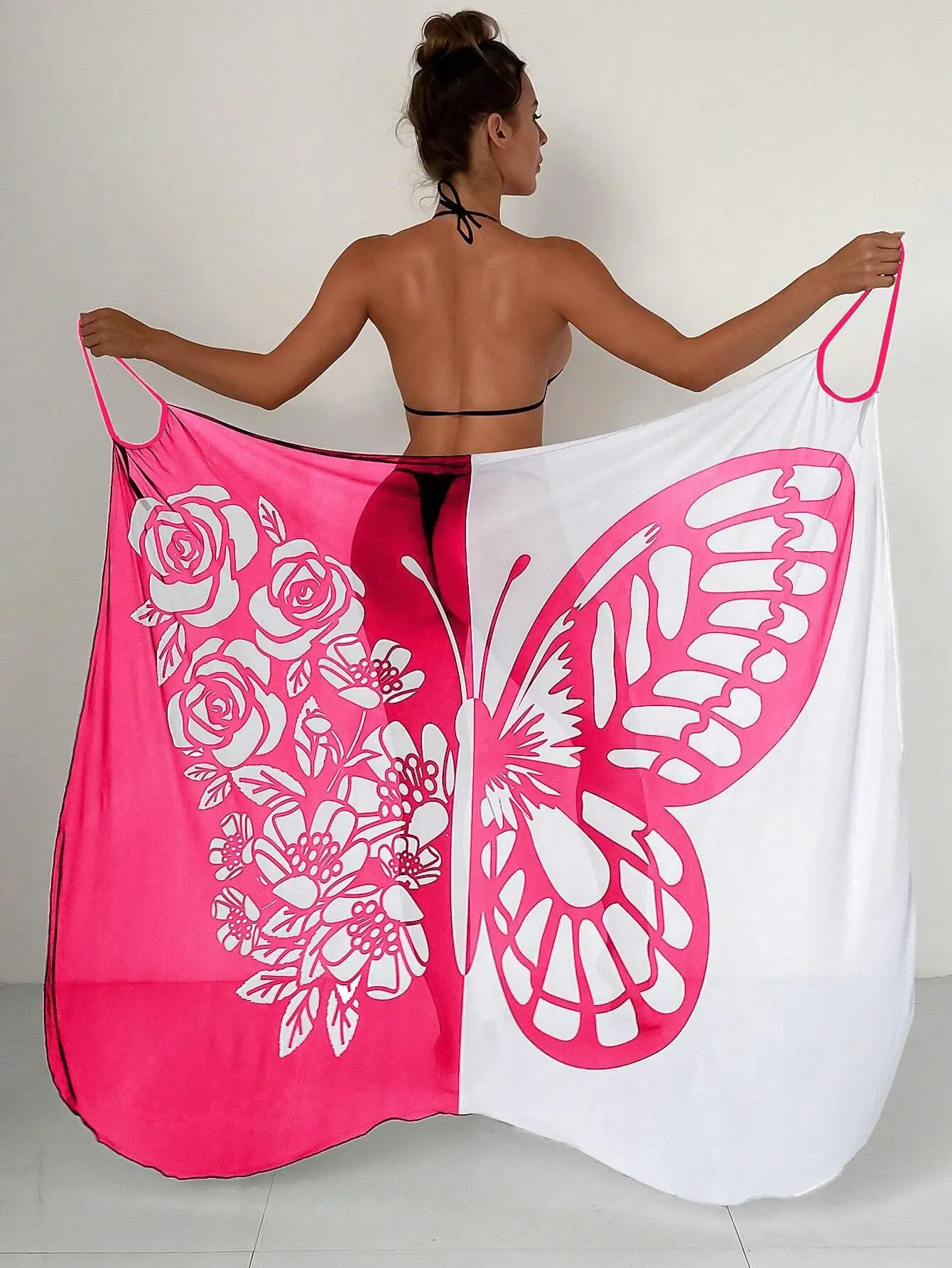 Sexy Butterfly Cover Up Print Women Black Patchwork Mesh Dress Tunic Bikini Lady Elegant Bath Sarong Wrap Skirt Beachwear C5D4