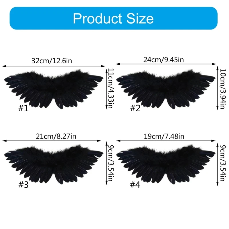 Soft Plush Black Costume Accessory Funny Feathered Wing with Comfortable Straps for Party and Performances Gear 87HA