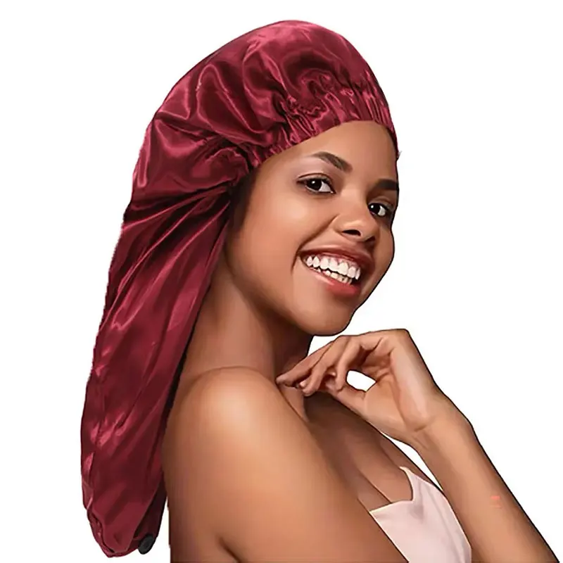 Lange Schlafhaube für Damen, einfarbig, Schlafmütze, Satin-Schlafmütze für langes Haar, Zöpfe, Dreadlocks, lockiges Haar