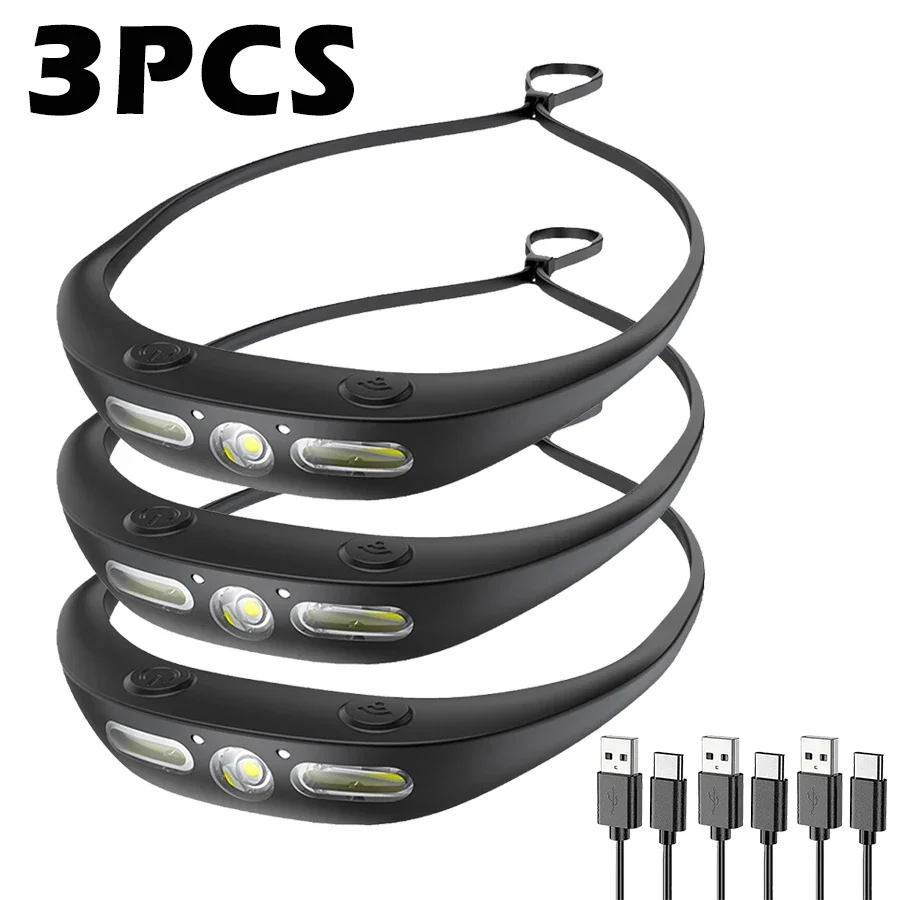 Portable LED COB Intelligent Sensor Headlamp Built in Battery Type-C Rechargeable Silicone Headlight For Camping Fishing Lamp