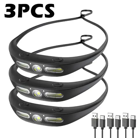 휴대용 LED COB 지능형 센서 헤드램프, 배터리 내장 C 타입 충전식 실리콘 헤드라이트, 캠핑 낚시 램프