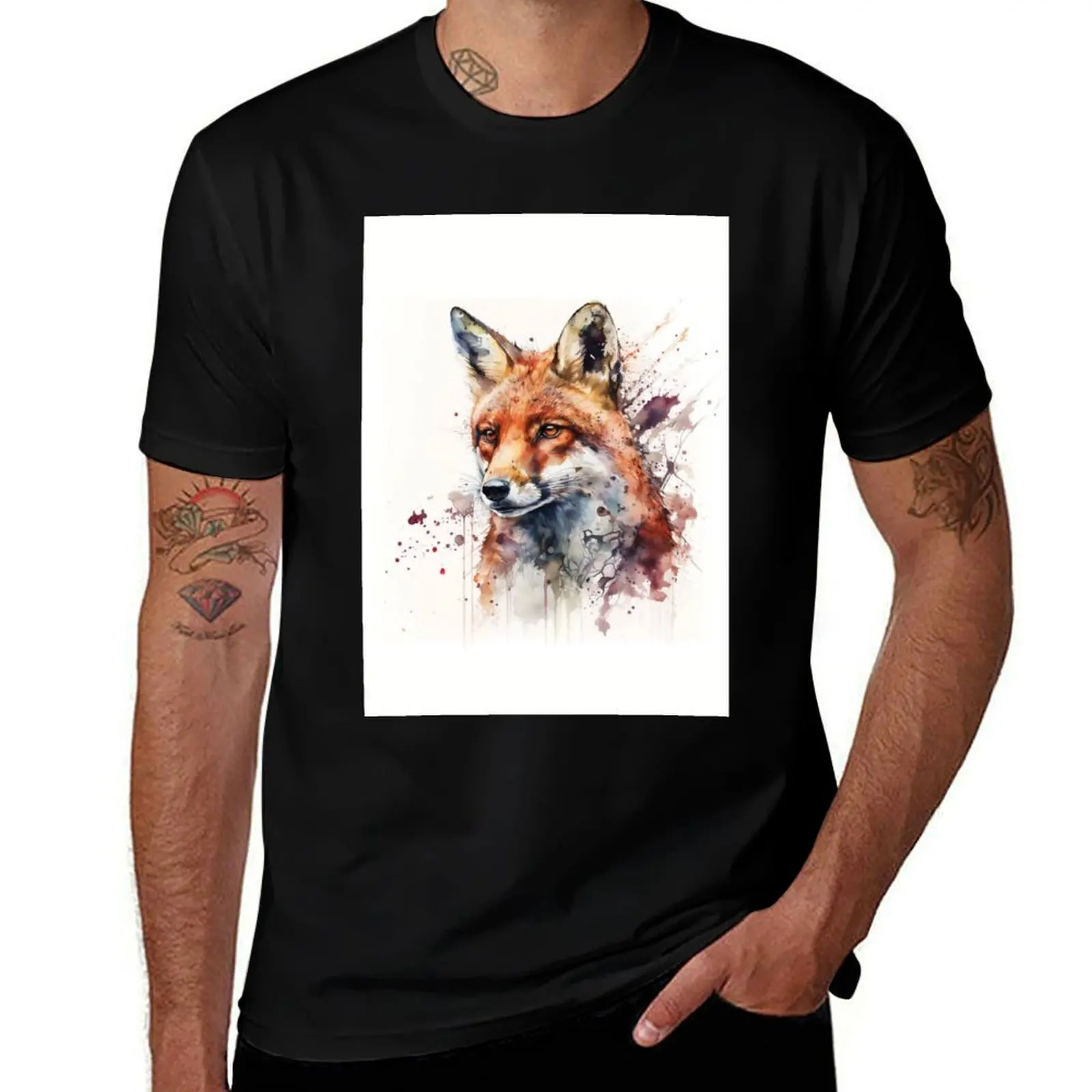 

cute fox watercolour painting T-Shirt summer tops valentines clothes graphic t shirt vintage mens vintage t shirts