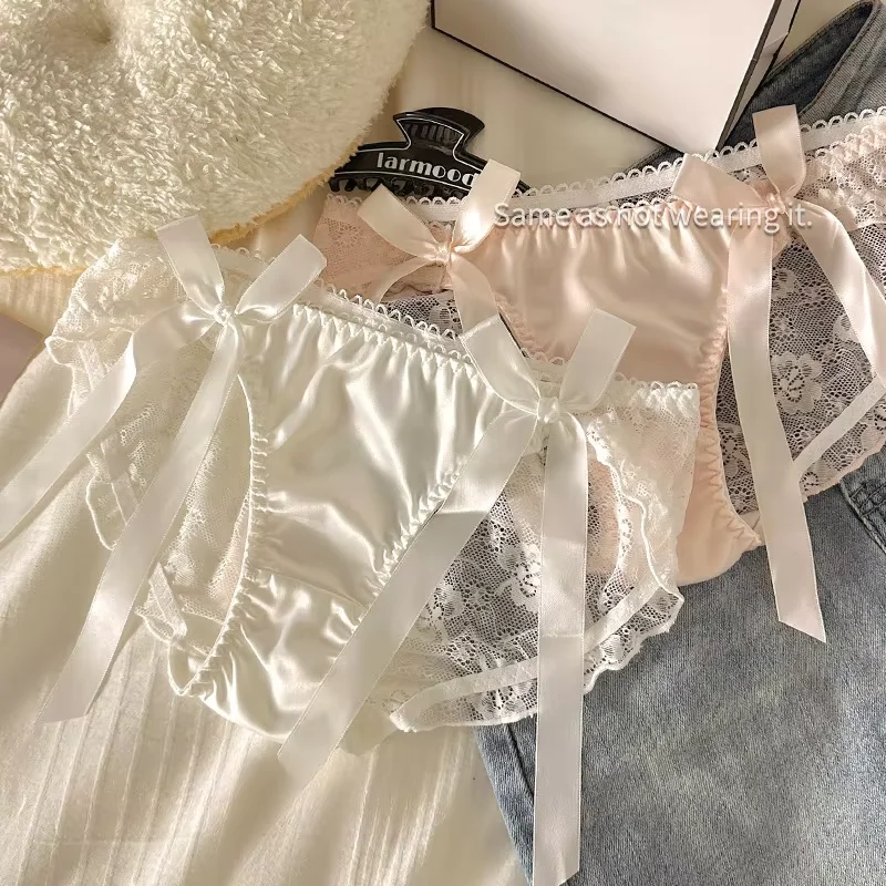 السيدات مثير شبكة سراويل منخفضة الخصر سلس الدانتيل الملابس الداخلية ملخصات النمط الياباني فتاة شابة الملابس الداخلية الوردي القوس الملابس الداخلية فيندهاف #2