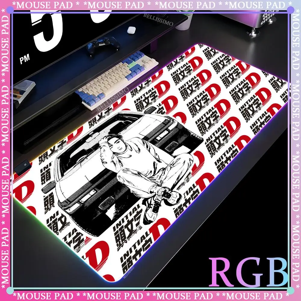 HD Printing Initial D Large RGB Mousepad Car AE86 Gaming LED Table Mat Black And White Anime Mice Mat PC Keyboard Pad 1000x500mm