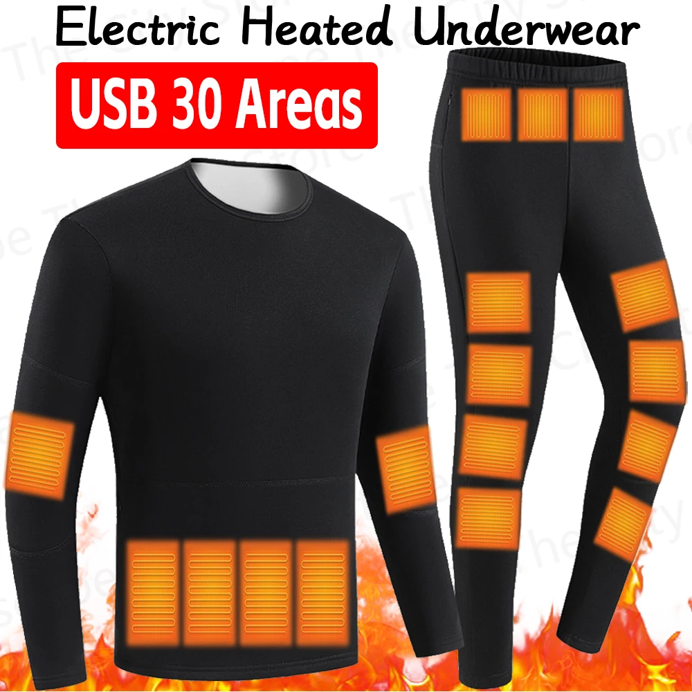 Winter Thermal Heated Underwear 30 Heating Zones USB Electric Thermal Underwear Set Self-heating Jackets for Women Men Skiting